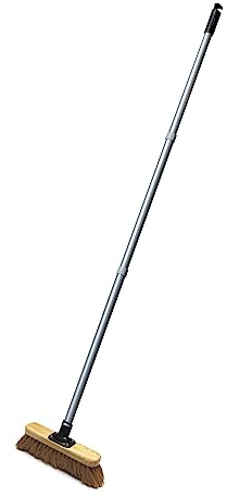 Addis Outdoor Patio 27.5cm 11 inch Complete Soft Natural Coco Bristles Wooden Broom with 3 pcs Metal handle, Natural Black Metallic