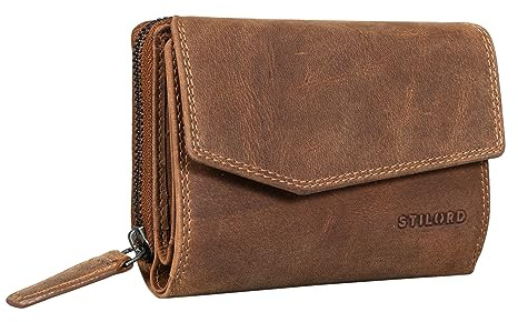 STILORD 'Lark' Damen Geldbörse Leder RFID Groß Geldbeutel Vintage Portemonnaie für Frauen NFC Schutz Ledergeldbörse Damen Echt Leder, Farbe:Bergamo - braun