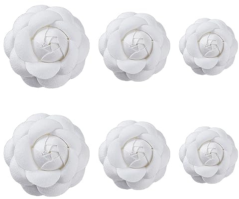 SUPERFINDINGS 6 pièces 3 Tailles Broches Camélia Blanches Élégantes Rigides Décoratives en Velours Épingles à Revers Broches à Fleurs Classiques pour Femmes Filles Décoration en Tissu