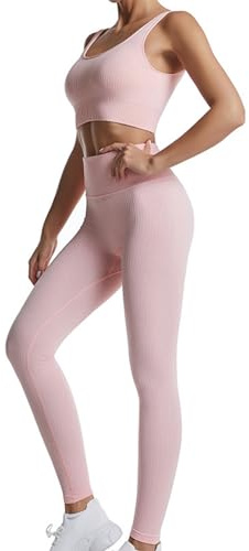 dohomiryo Gerippte Racerback Sport Set Damen 2 Teiliges Fitness Gym Yoga | dohomiryo Damen Sportanzüge Sport Sets 2 Teilig Workout Outfit Set Sport Crop Top+Hohe Taille Yoga Leggings Yoga Outfit