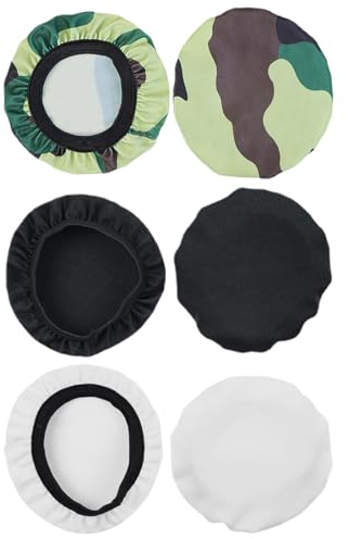 EIHI 6 Pezzi Copri Cuffie Lavabile, Custodie per Cuffie, Adatte per Cuffie da 9 A 10,5 Cm, Riutilizzabili,Antipolvere, Copri Auricolari in Tessuto Fodere Elastiche (Mimetico, Nero, Bianco)