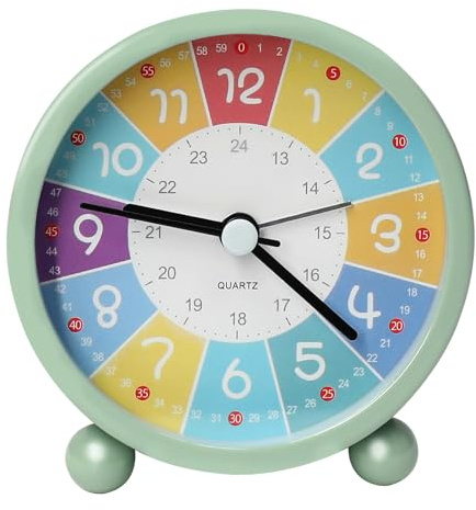 DEECOZY Reloj despertador infantil con luz nocturna, de metal, cuarzo, funciona con pilas, reloj digital de mesa, sin tictac, para estudiantes, niñas y niños, regalo de cumpleaños