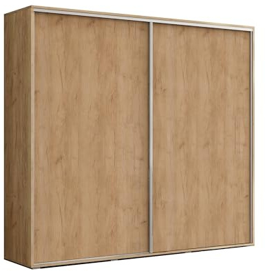 BM-Möbel Großer Kleiderschrank mit Schiebetür - mit Einlegeböden und Kleiderstange - für Garderobe, Schlafzimmer - Freistehend - Modern - Holzimitat Eiche Gold Craft - 200 cm B, 245 cm H