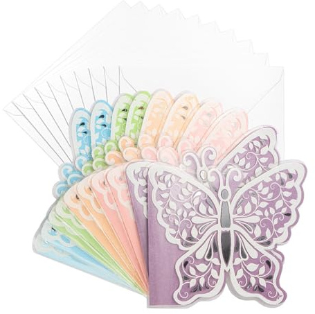 Ideen mit Herz Kristallfolien-Grußkarten | Schmetterling | Frühling | DIY | 3D | Ostern | Gutschein | Geschenk | 13 x 16 cm | Einleger versch. Farben | Umschläge | 10 Stück