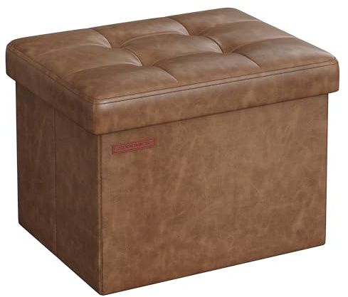SONGMICS Storage Ottoman, Foldable Small Ottoman Foot Rest, 31 x 41 x 31 cm Foot Stool, Cube Ottoman with Storage, Load up to 130 kg, for Living Room, Bedroom, Entryway, Coffee Brown LSF100K51