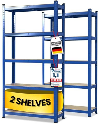 Floordirekt Scaffalatura per carichi Pesanti, Set da 2, Blu, 200 x 100 x 50 cm, scaffalatura Cantina, Magazzino, Officina, banco da Lavoro, 5 Ripiani Regolabili (Lakota)