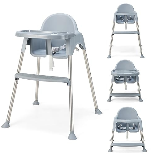 DREAMADE Kinderhochstuhl, Hochstuhl mit 3-Punkt-Sicherheitsgurt & abnehmbarem Doppeltablett, Kombihochstuhl für Baby & Kleinkinder 6-36 Monate (Grau)