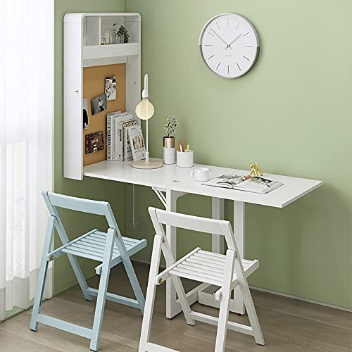 Robuster Wand-Klapptisch und Esstisch, Klapptisch für Küche und Wohnzimmer, platzsparend, Wandmontage, Tisch mit ausklappbaren Stühlen, Weiß