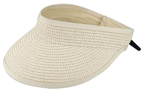 KorhLeoh Gorra de paja para mujer, visera ancha, protección UV, sombrero de playa, plegable, plegable, beige, Talla única