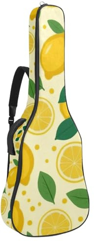 KengjuTesu 43 Zoll Akustikgitarre Softcase mit Rucksackgurt und 2 Taschen handgezeichnete Zitronenblätter, keine Polsterung, Rucksack, wasserdichtes Oxford-Tuch, Bassgitarre, Gigbag für