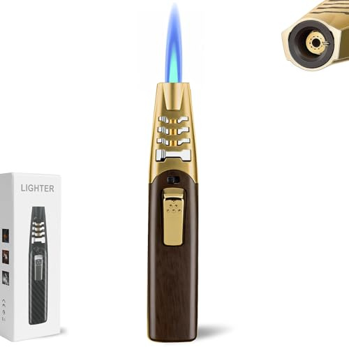 ZQMW Torch Lighter, Butane Lighter, Adjustable Big Jet Flame Butane Torch, Windproof Refillable Gas Long Torch Lighter with Safety Lock for Candle Grill Camping BBQ Kitchen Soldering, Gas Not Included