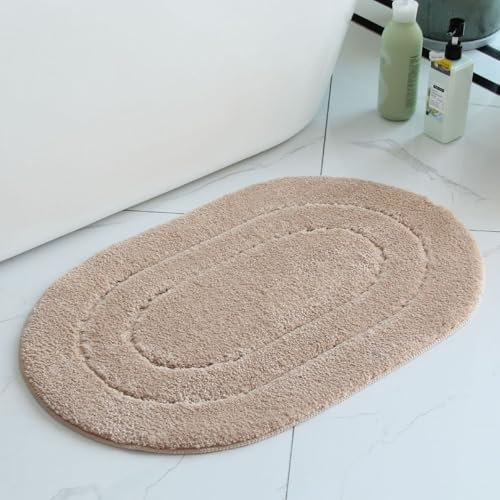 Pinkrin Badezimmerteppich rutschfest Waschbar 50x80 cm, Klein Badematten & Badteppiche Schnelltrocknend, SaugfäHig Duschvorleger Hochwertig,Ästhetisch Bathroom Mat Pflegeleicht, Camel
