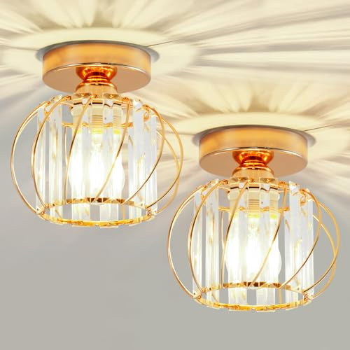 Seruno X Lámpara de Techo de Cristal Moderna, Mini Luz de Techo de Cristal Dorado, E27 Lámpara de Araña