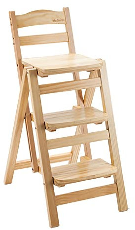 Sgabello pieghevole a 3 gradini, in legno massello, portatile, per cucina e uso esterno, 54 x 30 x 86 cm