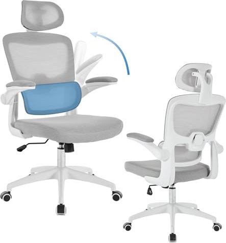 SEEDWAVE Ergonomischer Bürostuhl bis 150 kg, Schreibtischstuhl mit Adaptive Lendenstütze, Netzrücken, Verstellbarer Kopfstütze und Wippfunktion, Drehstuhl für langes Sitzen