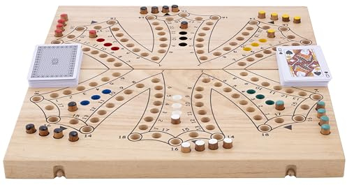 Engelhart 350264 XL Tock Spiel aus Holz – 6 Spieler – klappbarer Koffer aus Hevea-Holz – traditionelles kanadisches Gesellschaftsspiel mit Karten – Brettspiel für 2 bis 6 Spieler ab 6 Jahren