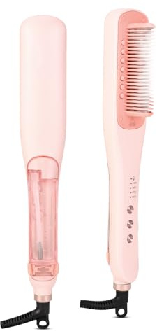 3-in-1 Steam & Oil Hair Straightener Brush – Fast Heating, Adjustable Temp, Travel-Friendly (Pink)