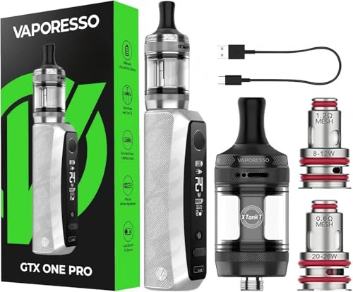 Vaporesso GTX One Pro Mod Kit con batería integrada de 3000mAh + Atomizador XTank T (3ml, carga superior) - Compatible con resistencias GTX (0.6Ω/1.2Ω) - No Nicotine (Plata)