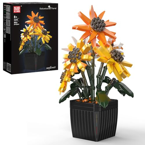 Mould King 24111 Sonnenblumen Bausteine Modellbausatz für Erwachsene - Realistische Zimmerpflanze als Home und Büro Deko