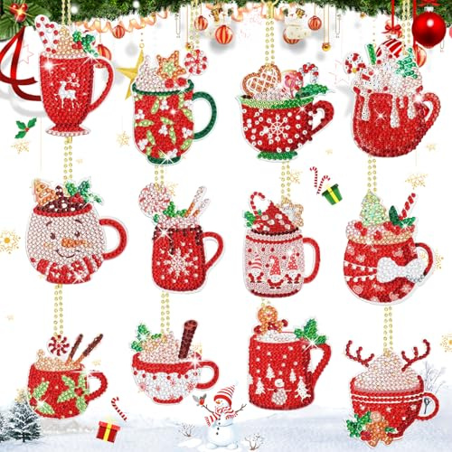 12 Stück Diamond Painting Weihnachten Anhänger, 5D Diamond Painting Weihnachten, Weihna-chten Diamond Pain-ting Schlüsselanhänger, Weihna-chten Diamant Malerei Schlüsselanhänger, Weihnachtsbaum Dekoc