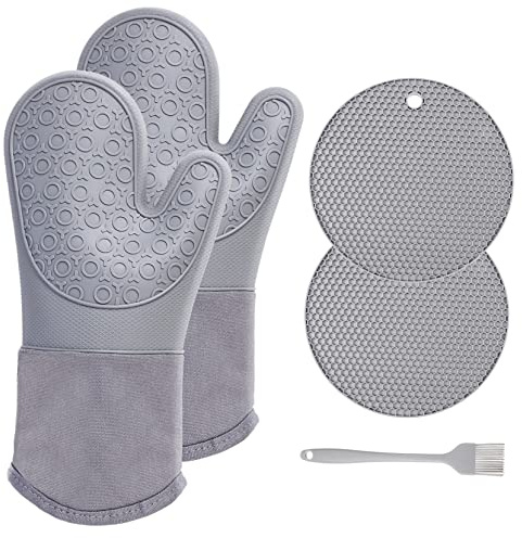 Didiseaon Heat Resistant Oven Gloves Non Slip Silicone Cooking Mitts for Grilling Baking Microwave Use with Insulated Design for Kitchen Safety and Comfort