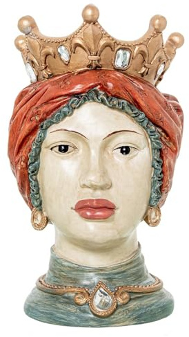 Vaciabolsillo Figura di un Busto di una Regina di Resina in oro, rosso e verde 16x14x24cm