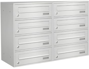 ALSTEN TECH Wandbriefkasten 8-er Briefkastenanlage Postkastenanlage | Mit 8 Fächern aus Edelstahl V2A Inox gebürstet Wandmontage Innen und Außen, für Büro und Zuhause