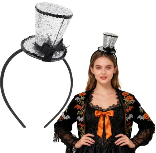 EduPlayte 1 Stück Mini Zylinder Haarreif Set - Mini Hut Haarreif für Karneval und Mottopartys,Pailletten HutSchwarzer und Fliege, Zylinder Hut Kopfschmuck