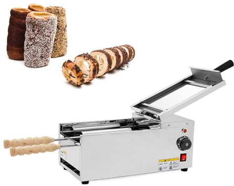 ERSINIAN Horno eléctrico Comercial de Chimenea para Pasteles con 2 Rodillos, máquina húngara para Hacer Cake Pops, máquina para Hacer Conos de Helado, para restaurantes, cocinas, Bares y Snacks.