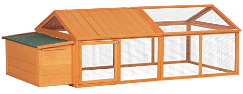 PawHut Hühnerstall Freilaufgehege mit Tür 2,4 x 1,125 x 0,76 m Orange | Freigehege mit Schloss, Tannenholz Hühnerhaus, Aufklappbar Dach, Outdoor Geflügelstall, Hühnerkäfig, für 4-8 Hühner
