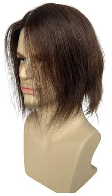 Kurze Perücke für Männer Echthaar-Ersatzsysteme, Toupet for Männer, Herren-Haarteil, Mono-Spitzenoberteil mit PU, ca. 22,9 cm Abdeckung Kahler Stellen(Dark Brown)
