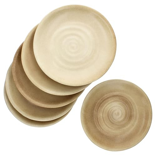 MamboCat CLAY BEIGE Lot de 6 assiettes plates I Ø 27,5 cm I Assiettes plates en faïence I Beige avec décor tourbillon I Pour 6 personnes I Grandes assiettes pour plats principaux pour barbecue