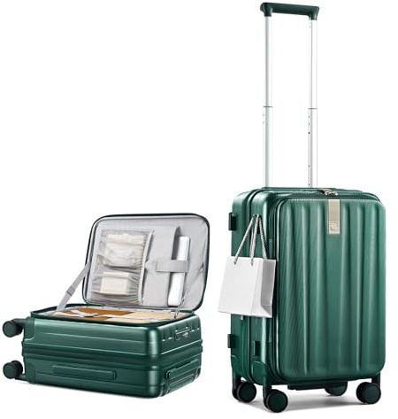 Hanke 20 inch Cabin Suitcase with Wheels Expandable Carry on Suitcase Top Opening Suitcase Waterproof Hard Shell Hand Cabin Luggage with TSA Lock Front Opening for Women Men, Blackish Green