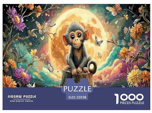 Rompecabezas de 1000 Piezas de Monitos Trillizos para Adultos y niños | Detallado - Mono (Luna Florece) ¡Idea de Regalo descomprimida! 52 x 38 cm (1000 Piezas)