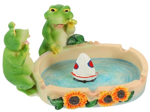 CALLARON Cendrier de Table Créatif en Résine Forme Grenouille Décorative Poubelle Intégrée pour Bureau et Maison Design Original et Fonctionnel