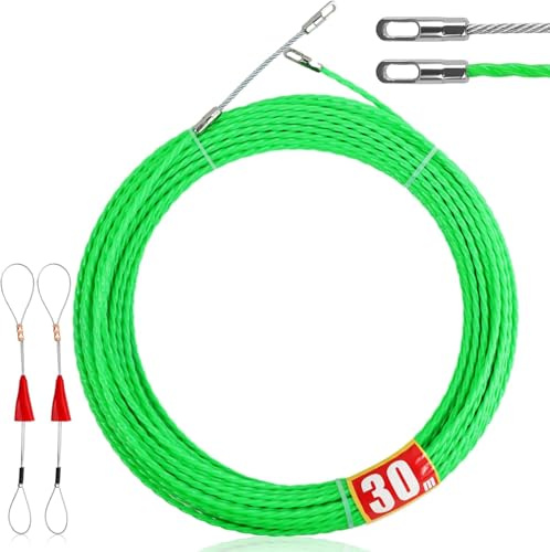 Sonda Passacavi 30M, Sonda Passacavi Professionale, Sond-a Elettricista 4mm, Sond-a Tiracavi con 2 Molla di Guida, S-onda Tiracavi Cavo per Dispositivi Threader Condotto Rodder (Verde)