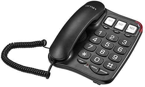 Ornin S016 Big Button Corded Telephone with Speaker, Hearing Aid Compatible for Seniors (Black)