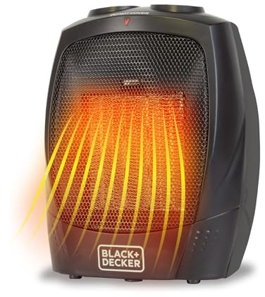 BLACK+DECKER Personal Ceramic Heater, Space Heater for Office Desk, Home Office & Personal Use Desk, 2 Heat & Fan Only Settings, Adjustable Thermostat, BHDC201, Black