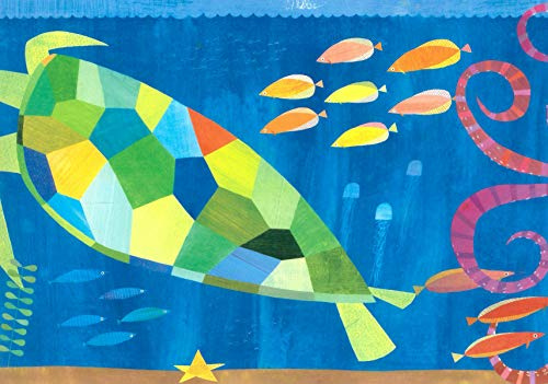 Dundee Deco BD6231 Tapeten Bordüre, vorgeklebt, für Kinder, Blau, Gelb, Grün, Pink, Regenbogenschildkröte, Tintenfisch, Tapetenbordüre Retro-Design, 4,57 m x 15,24 cm