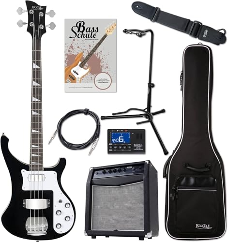 Rocktile Pro RB-400B Blackbird E-Bass Super Set - 4-Saiter Longscale E-Bass - Inklusive Amp, Gigbag, Tuner, Gurt, Ständer, Kabel und Schule - schwarz