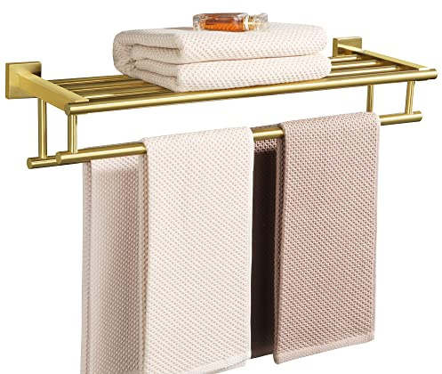 Alise Doppelter Handtuchhalter für Badezimmer, 61 cm, Handtuchregal mit Doppel-Handtuchstangen, Wandhalterung, SUS304 Edelstahl, Handtuchhalter, Doppelturmstange für Badezimmer-Wand, gebürstetes Gold
