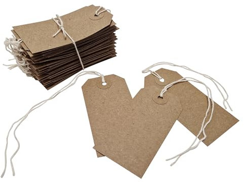 Swift Strung Tags Brown Reinforced Card Clothing Parcel Label String Hanging Gift Swing Tickets Kraft Hang Price Labelling 108mm x 54mm (Pack of 200)