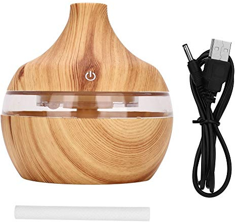dgtrhted Aroma Diffuseur Difusseur huiles essentielles Huile Essentielle,300ml L-E-D Mini Aroma Huile Essentielle Diffuseur d'air Humidificateur en Bois Clair Grain