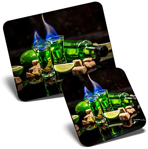 Mouse Mat & Coaster Set - Absinthe Shots with Sugar Cubes 23.5 x 19.6 cm & 9 x 9 cm for Computer & Laptop, Office, Gift, Non-slip Base #21079