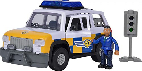 Simba 109251096 - Feuerwehrmann Sam Polizei Auto 4x4 mit Malcom Figur, Mit Originalsound, Türen und Kofferraum zum Öffnen, 19cm, Für Kinder ab 3 Jahren, Kinder