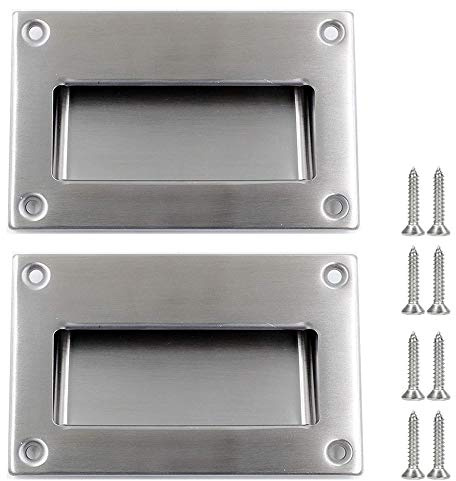 Gasea 2pcs Recessed Flush Door Handles Cabinet & Furniture Door Pulls | Stainless Steel Rectangle Hidden Door Pull Finger Insert Sliding Handles 128mmx82mm Silver for Interior & Closet Doors