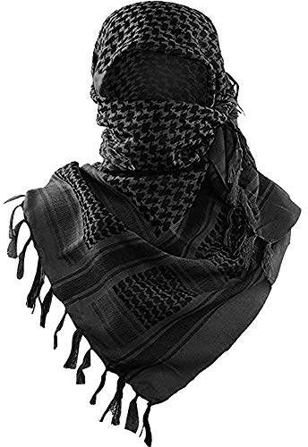 Luxns Öken Shemagh militär taktisk halsduk/100% bomull Keffiyeh wrap halsduk för män och kvinnor, Svart –, one size