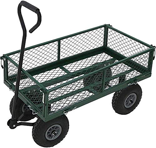 Hochleistungs-Gartenwagen aus Metall - Grüner Anhängerwagen Zugwagen Handwagen Gartentransportwagen für den Außenbereich