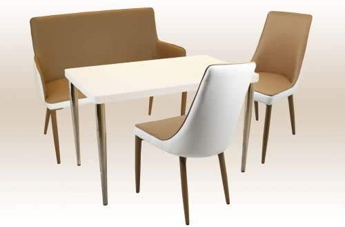 Beauty.Scouts Essgruppe Timon 4-TLG. Set 2xStuhl 1xSitzbank Lederimitat Weiss/braun 1xVierfusstisch Holz Weiss Tischgruppe Esstisch Polsterbank Stuhl Küche