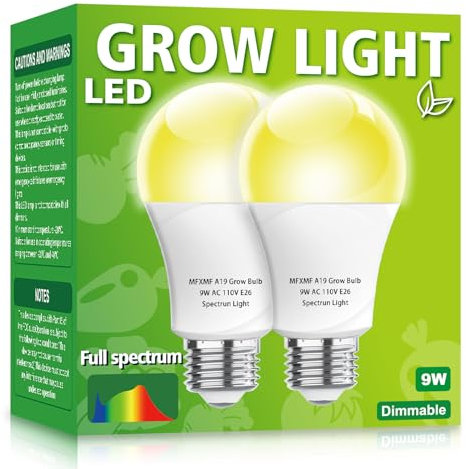 mfxmf 2 Pack LED Grow Light Bulbs A19 Bulb, Full Spectrum Plant Light Bulb, 9W E26 Grow Bulb Replace up to 80W, Grow Light for Indoor Plants, Flowers, Greenhouse, Indore Garden, Hydroponic